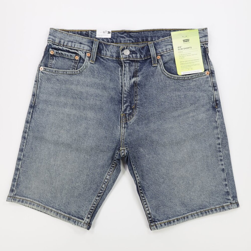 Levi's 412 Men's Slim Fit Distressed Denim Stretch Shorts‎ Blue Size 33X9